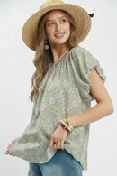 Umgee Floral Puff Sleeve Blouse