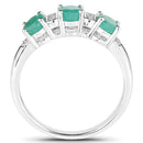 0.90 Carat Genuine Emerald and White Topaz .925 Sterling Silver Ring