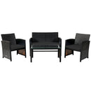 4 Pieces Patio Rattan Cushioned Furniture Set with Coffee Table-Black