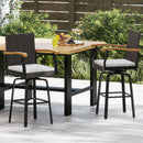 Set of 2 Outdoor 360° Swivel Bar Stool with Cushion and Acacia Wood Armrests