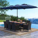 10 Piece Outdoor Patio Dining Set with 15 Feet Double-Sided Twin Umbrella