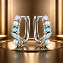 925 Sterling Silver Earrings with Nano Opal, Shell Pearl and Glass, 1.4cm for Women