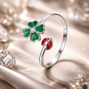925 Sterling Silver Ladybug Four-leaf Clover Ring for Women
