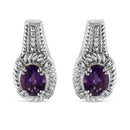 .925 Sterling Silver 8x6 MM Natural Oval Purple Amethyst Gemstone and Diamond Accent Art Deco Style Drop and Dangle Earrings (I-J Color, I1-I2 Clarity)