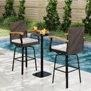 Set of 2 Outdoor 360° Swivel Bar Stool with Cushion and Acacia Wood Armrests