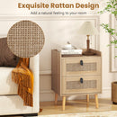 Modern End Table Bedside Table with 2 Rattan Decorated Drawers