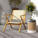 Outdoor and Indoor Teak Wood Patio Chair wuth Webbing Seat and Backrest-Natural