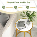 16 Inch Marble Top Round Side Table with Golden Metal Frame for Living Room Bedroom