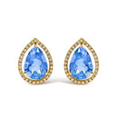 18K Yellow Gold 9x13 MM Blue Flourite Pear Halo Stud Earrings 1/2 Cttw Diamond