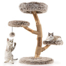 Cat Tree Solid Pear Wood with Perch and Natural Jute Scratching Posts-Brown