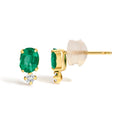 18K Yellow Gold Oval Green Emerald and Diamond Double Drop Stud Earrings