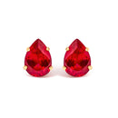 18K Yellow Gold 5X7 MM Created Pear Ruby Solitaire Stud Earrings