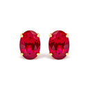 18K Yellow Gold 7x5 MM Created Oval Ruby Solitaire Stud Earrings