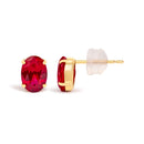 18K Yellow Gold 7x5 MM Created Oval Ruby Solitaire Stud Earrings