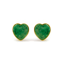 18K Yellow Gold 9x8 MM Bezel Set Green Jade Heart Stud Earrings