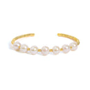 18K Yellow Gold Freshwater Pearl Cuff Bangle Bracelet