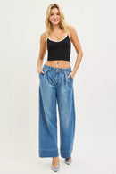 RISEN Slouchy Wide Leg Jeans With Pleats