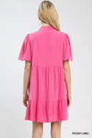 Umgee Linen Tiered Babydoll Dress with Scalloped Sleeves