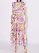 Ruffled Hollow Out Tiered Midi Dress