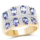 14K Yellow Gold Plated 1.68 Carat Genuine Tanzanite .925 Sterling Silver Ring