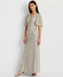 Lauren Ralph Lauren Sequined Elbow-Sleeve Gown – Pearlescent, Size 4