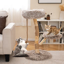 Modern Wooden Cat Tree Tower with Perch and Natural Jute Scratching Posts-Brown