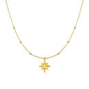 14k Yellow Gold Necklace with Eight Pointed Star and Beads