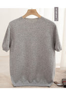 Knitted Short Sleeve Pure Wool Sweater Men's Round Neck