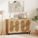 50 Inch Buffet Sideboard Cabinet with 4 Rattan Doors and Adjustable Shelves-Natural