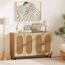 50 Inch Buffet Sideboard Cabinet with 4 Rattan Doors and Adjustable Shelves-Natural