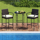 3 Piece Outdoor Bar Set with 2 Seat Cushions for Porch Yard-White