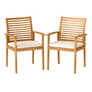 Outdoor Patio Dining Chairs Set of 2 with Removable Padded Cushion and Slatted Backrest-Beige