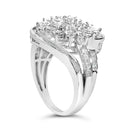 Sterling Silver 1.0 Cttw Diamond Swirl Cluster Cocktail Ring