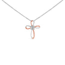 10K Rose Gold Plated Sterling Silver Diamond Accent Cross Pendant Necklace