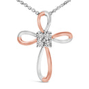 10K Rose Gold Plated Sterling Silver Diamond Accent Cross Pendant Necklace