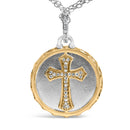 14K Yellow Gold Plated Sterling Silver 1/10 Cttw Diamond Cross Medallion Pendant Necklace