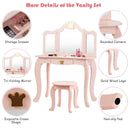 Kids Makeup Dressing Table with Tri-folding Mirror and Stool