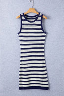 Stripe Hollowed Knit Sleeveless Sweater Dress