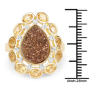 5.14 Carat Genuine Bronze Drusy and Citrine .925 Sterling Silver Ring