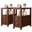 Set of 2 End Table Wooden with 2 Drawer & Shelf Bedside Table