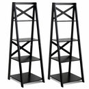 2 Pieces 4-Tier Wood Display Storage Bookshelf Set