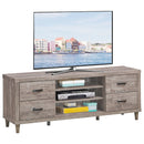 Retro Wooden TV Stand with 3 Open Shelves and 4 Drawers
