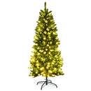 6 Feet PVC Hinged Pre-lit Artificial Fir Pencil Christmas Tree with 150 Lights