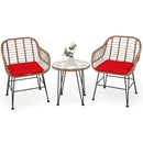 3-Piece Rattan Bistro Set with Cushions and Glass Table