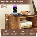 Nightstand with Charging Station and Drawer Sofa Side Table-Rustic Brown