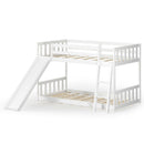 Twin over Twin Bunk Wooden Low Bed with Slide Ladder for Kids