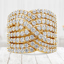 10K Yellow Gold 3.0 Cttw Diamond Eight-Row Bypass Crossover Statement Band Ring (H-I Color, I2-I3 Clarity) - Size 7
