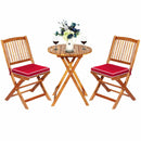 3 Pieces Patio Folding Bistro Set with Padded Cushion and Round Coffee Table-Red