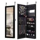 Lockable Wall Door Mounted Mirror Jewelry Cabinet w/LED Lights