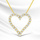 14K Yellow Gold Plated .925 Sterling Silver 2.00 Cttw Shared Prong-Set Round Brilliant-Cut Diamond Open Heart 18" Pendant Necklace (K-L Color, I2-I3 Clarity)